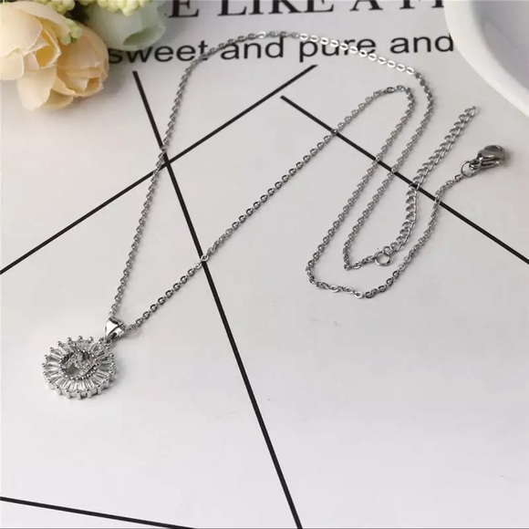 Silver Initial Crystal Pendant Necklace A-Z - Picture 3 of 7